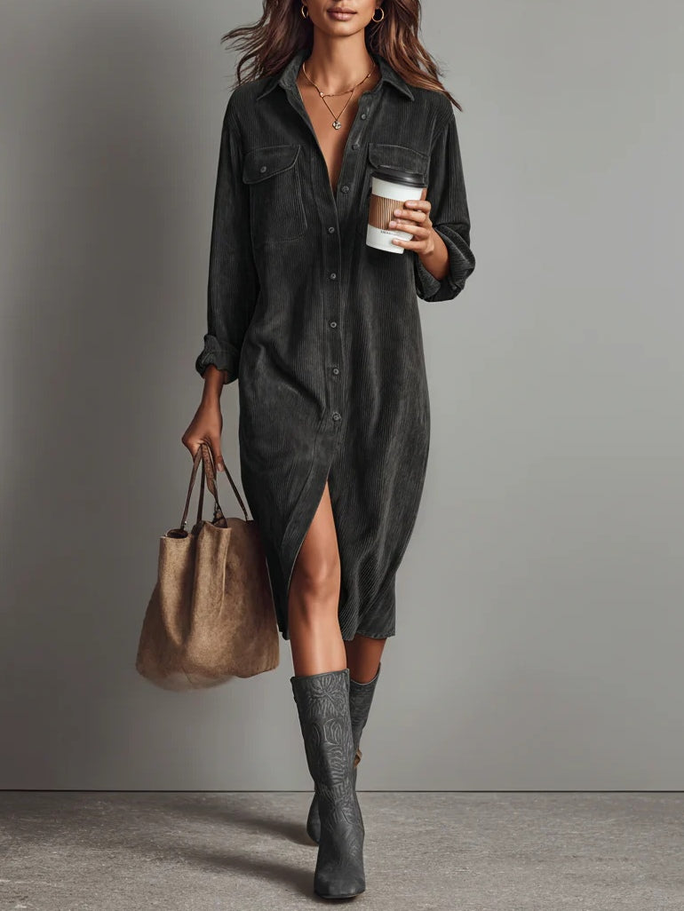 Corduroy Button Midi Dress