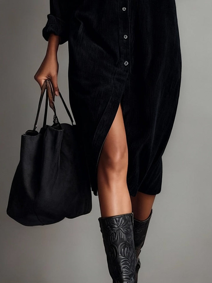 Corduroy Button Midi Dress