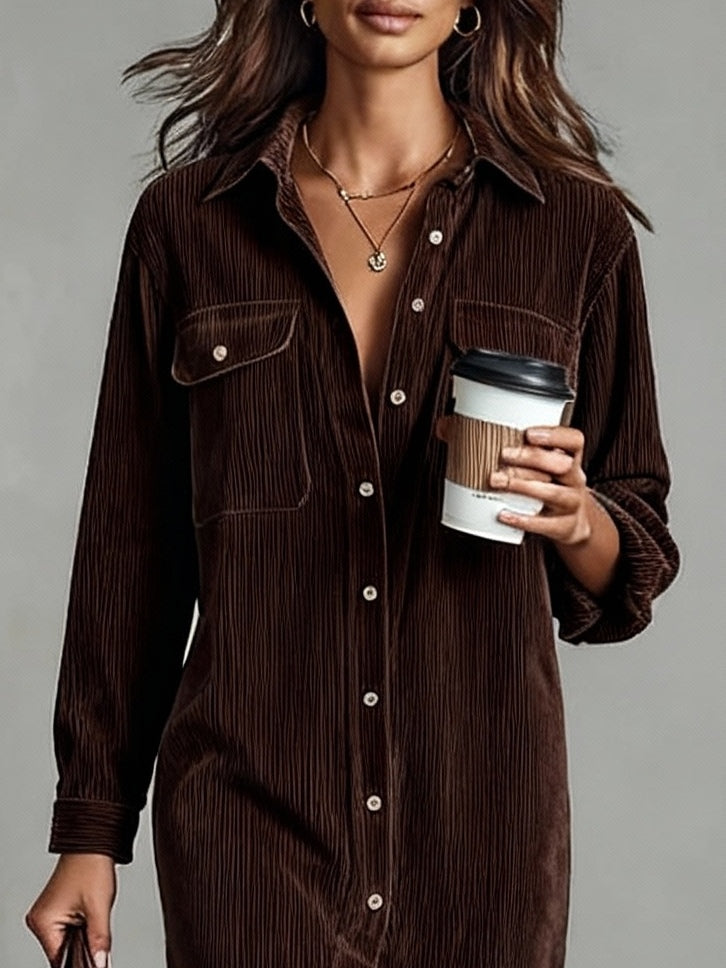 Corduroy Button Midi Dress